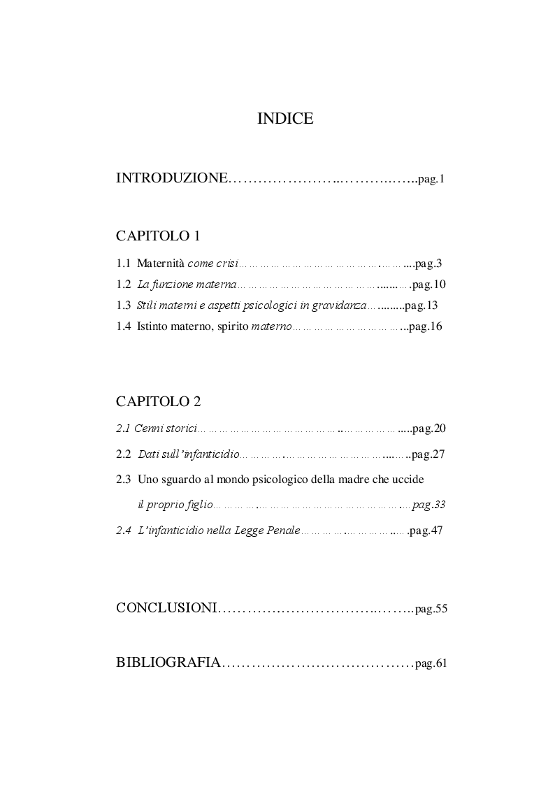Indice della tesi: Figure dell'aggressività materna, Pagina 1