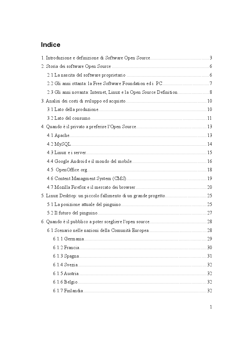 Indice della tesi: Open source e il mercato del software: quali trend per il futuro?, Pagina 1