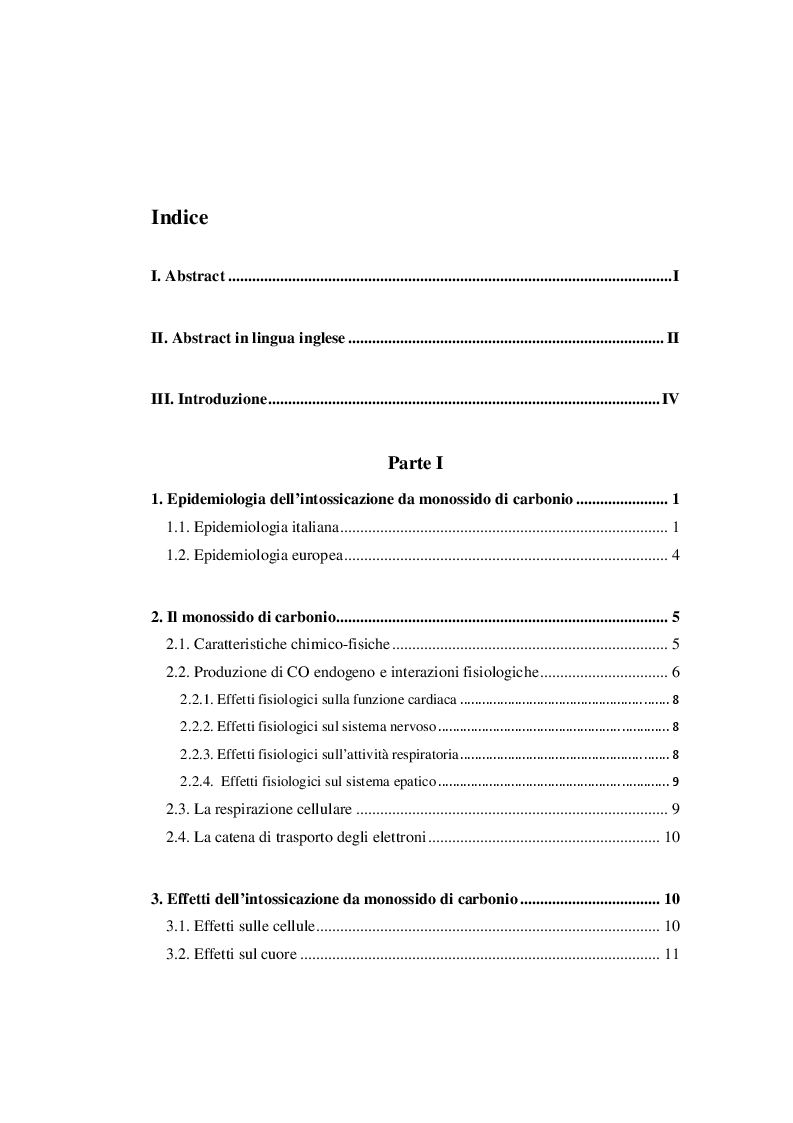 Indice della tesi: L’intossicazione acuta da monossido di carbonio: dal triage all’algoritmo decisionale, Pagina 1