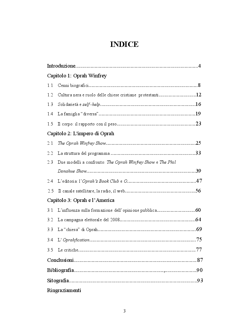 Indice della tesi: Una carriera di successo: Oprah Winfrey, Pagina 1
