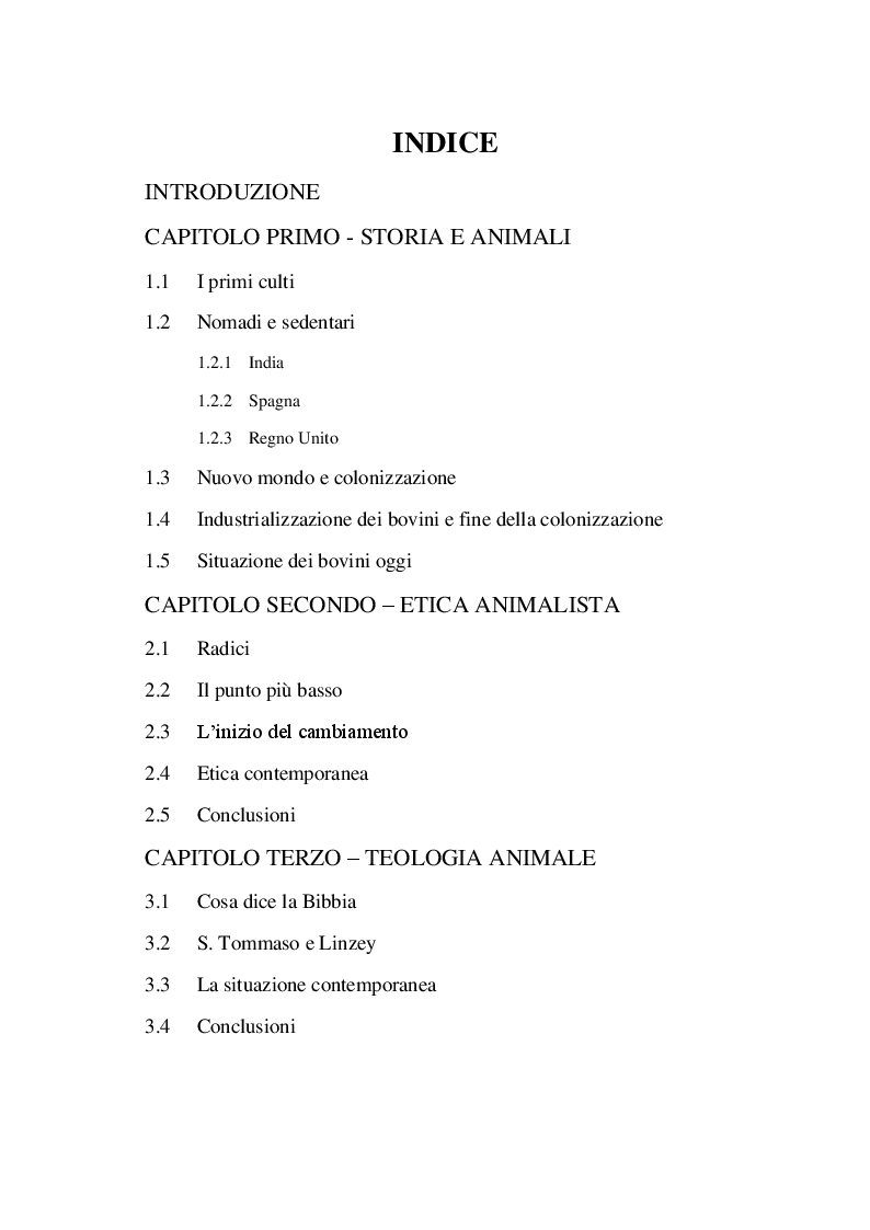 Indice della tesi: Diritti animali e implicazioni sociali, Pagina 1