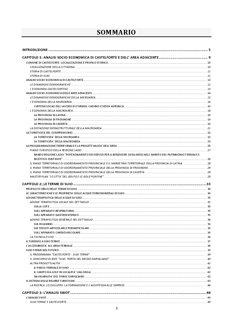 Indice della tesi: Marketing Territoriale per l'Attrazione degli Investimenti: una proposta per Suio Terme, Pagina 1