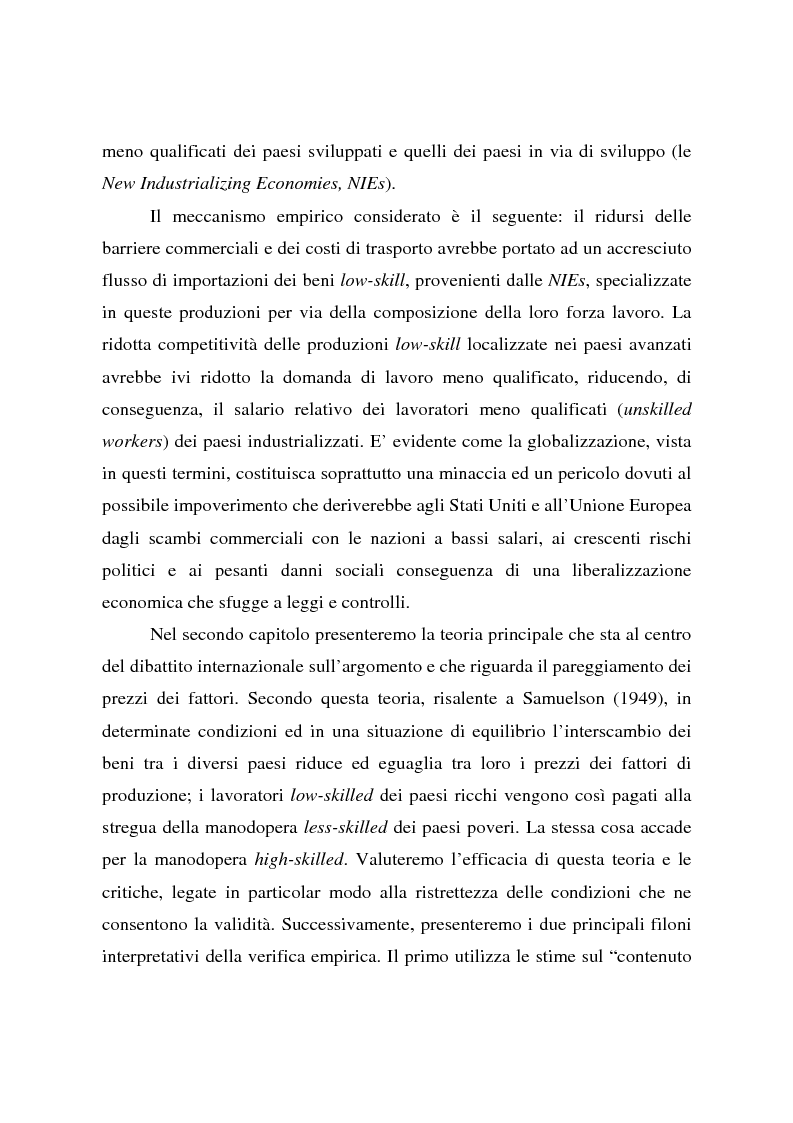 Anteprima della tesi: Effetti della globalizzazione dei mercati sul livello occupazionale dei paesi industrializzati: l'ipotesi interpretativa di Krugman, Pagina 3
