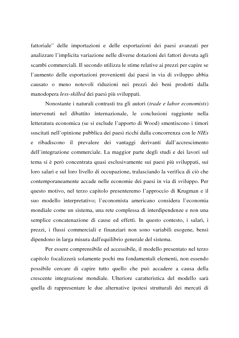 Anteprima della tesi: Effetti della globalizzazione dei mercati sul livello occupazionale dei paesi industrializzati: l'ipotesi interpretativa di Krugman, Pagina 4