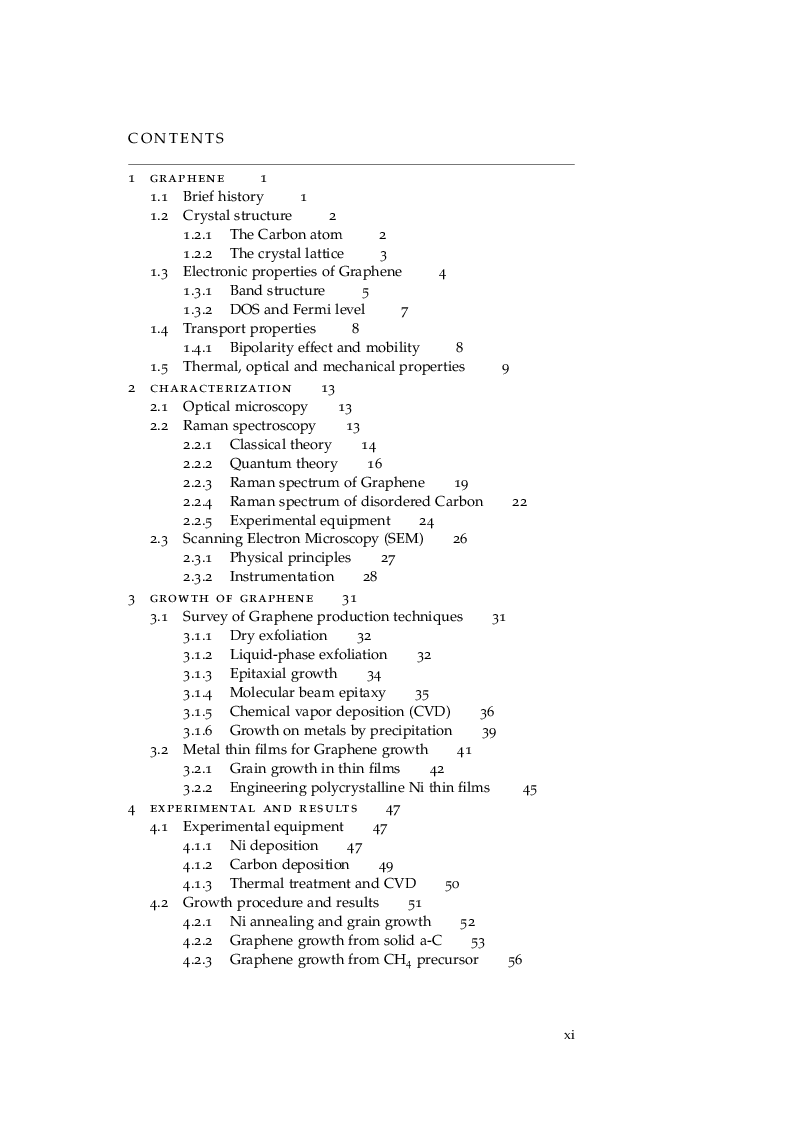 Indice della tesi: Growth and characterization of Graphene, Pagina 1