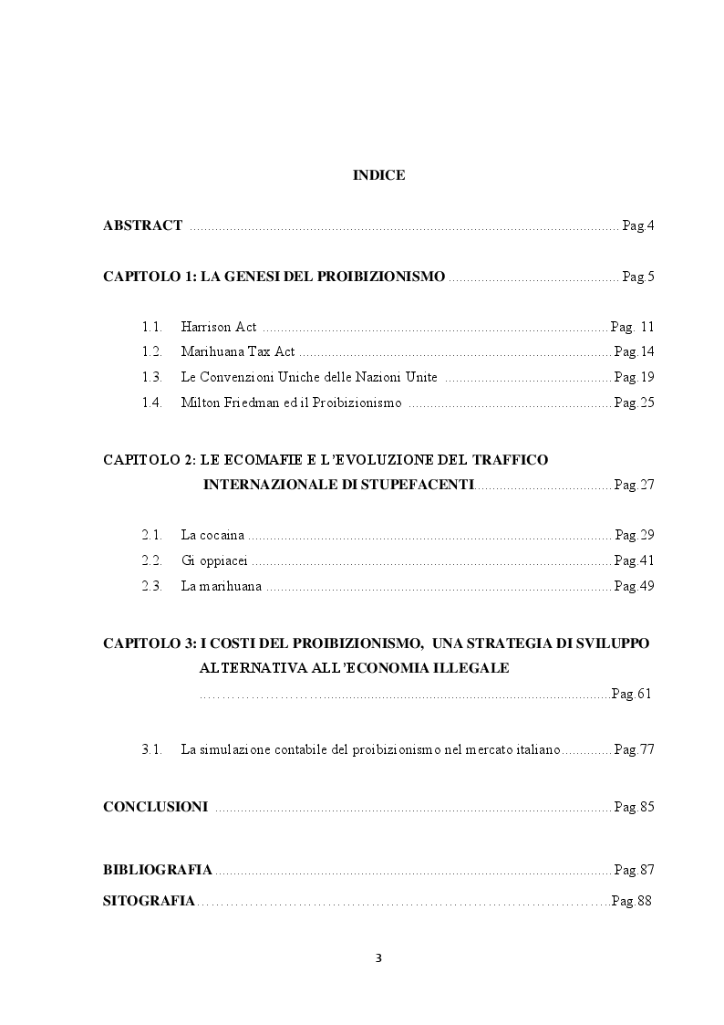 Indice della tesi: Il proibizionismo delle droghe, Pagina 1