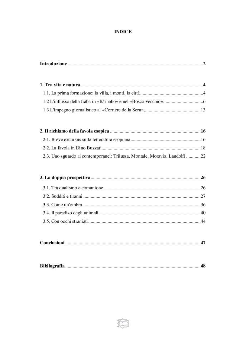 Indice della tesi: Il bestiario di Dino Buzzati, Pagina 1