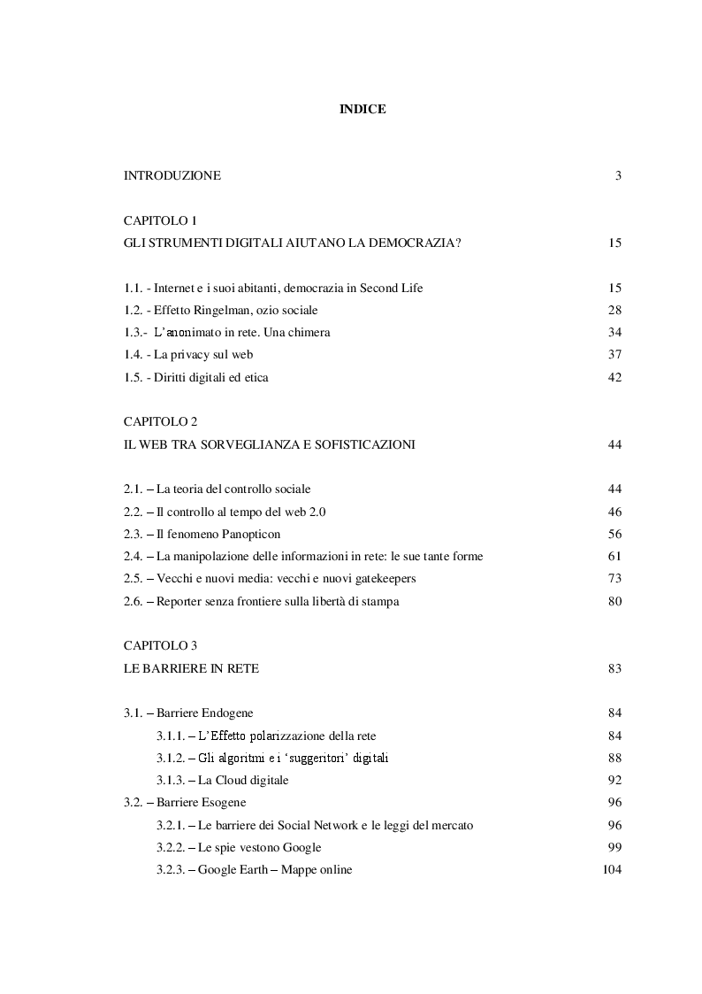 Indice della tesi: Le zone d'ombra della rete, Pagina 1