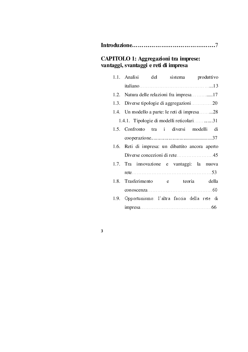 Indice della tesi: L'attività delle reti d'impresa: processi tipici di gestione e misurazione. Il caso Napoli Shoes., Pagina 1