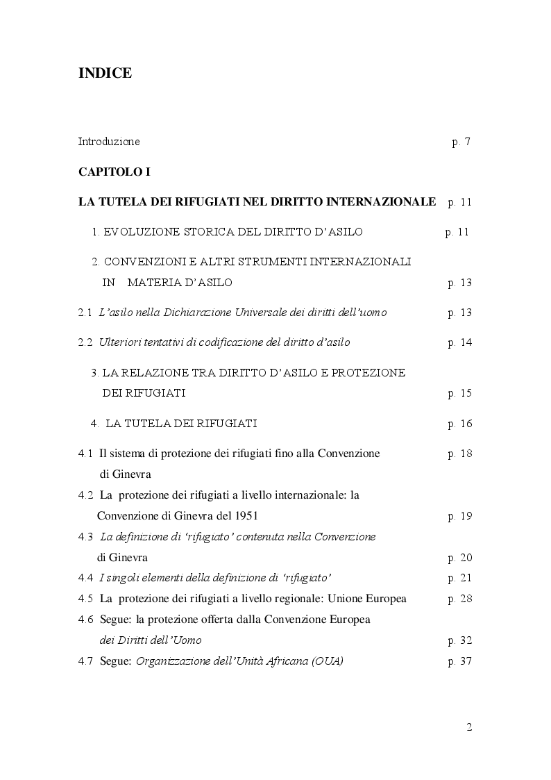 Indice della tesi: Diritti umani e tutela dei rifugiati: il caso libico, Pagina 1