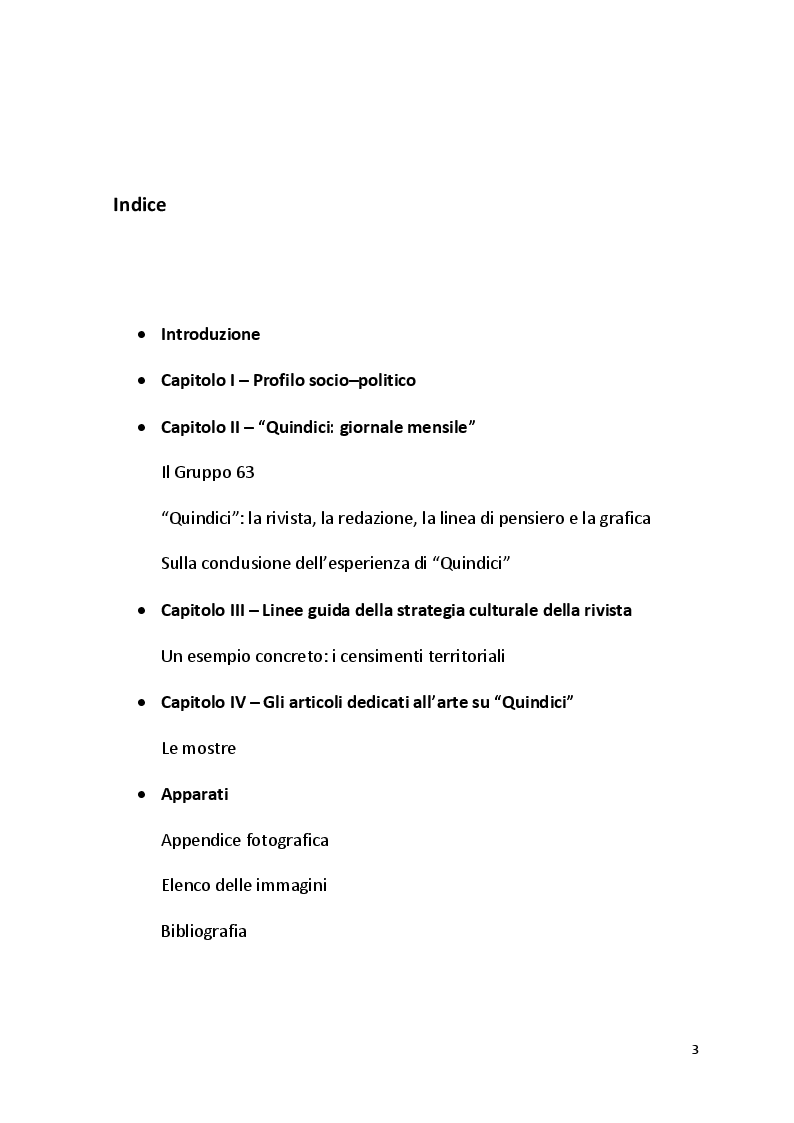 Indice della tesi: "Quindici", 1967-1969: una rivista per le neoavanguardie artistiche in Italia, Pagina 1