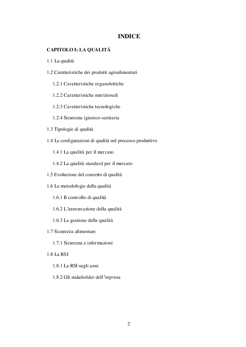 Indice della tesi: La qualità come strategia di internazionalizzazione, Pagina 1