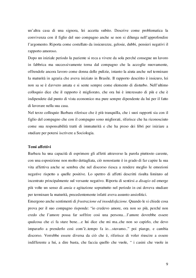 Estratto dalla tesi: ''Non mi sento bene...anche i medici mi dicono che è emozionale...anche nel carattere non so combattere una situazione del genere'' (Il caso di Barbara)