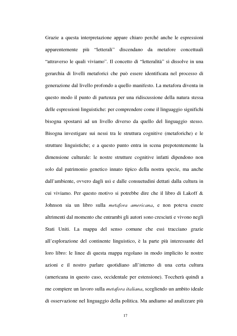 Anteprima della tesi: I sistemi metaforici concettuali nella politica contemporanea, Pagina 12