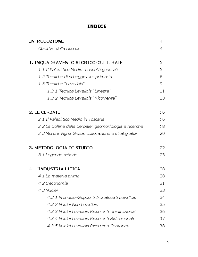 Indice della tesi: L'industria di superficie del Paleolitico medio di Moroni Vigna Giulia (Colline delle Cerbaie, PISA), Pagina 1