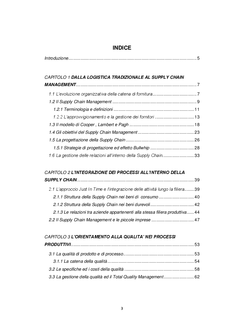 Indice della tesi: L'orientamento alla qualità nella Supply Chain Agroalimentare: il caso della cooperativa ''Nuovo Cilento'', Pagina 1
