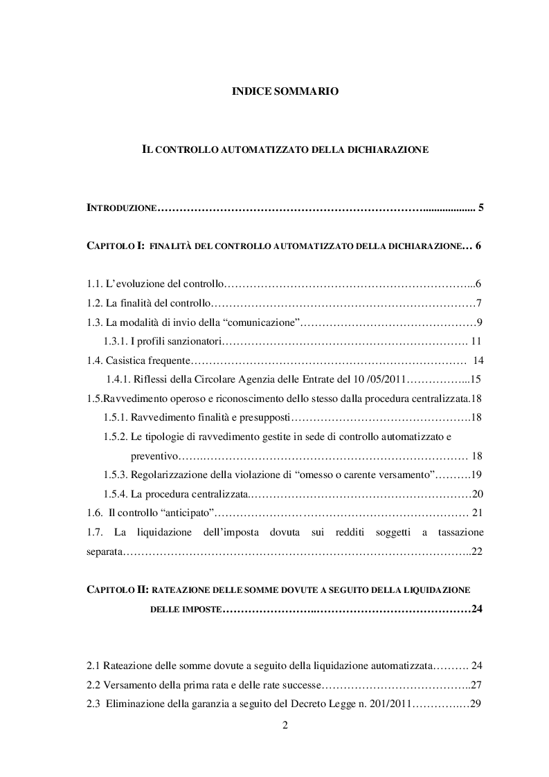 Indice della tesi: Il controllo automatizzato della dichiarazione, Pagina 1