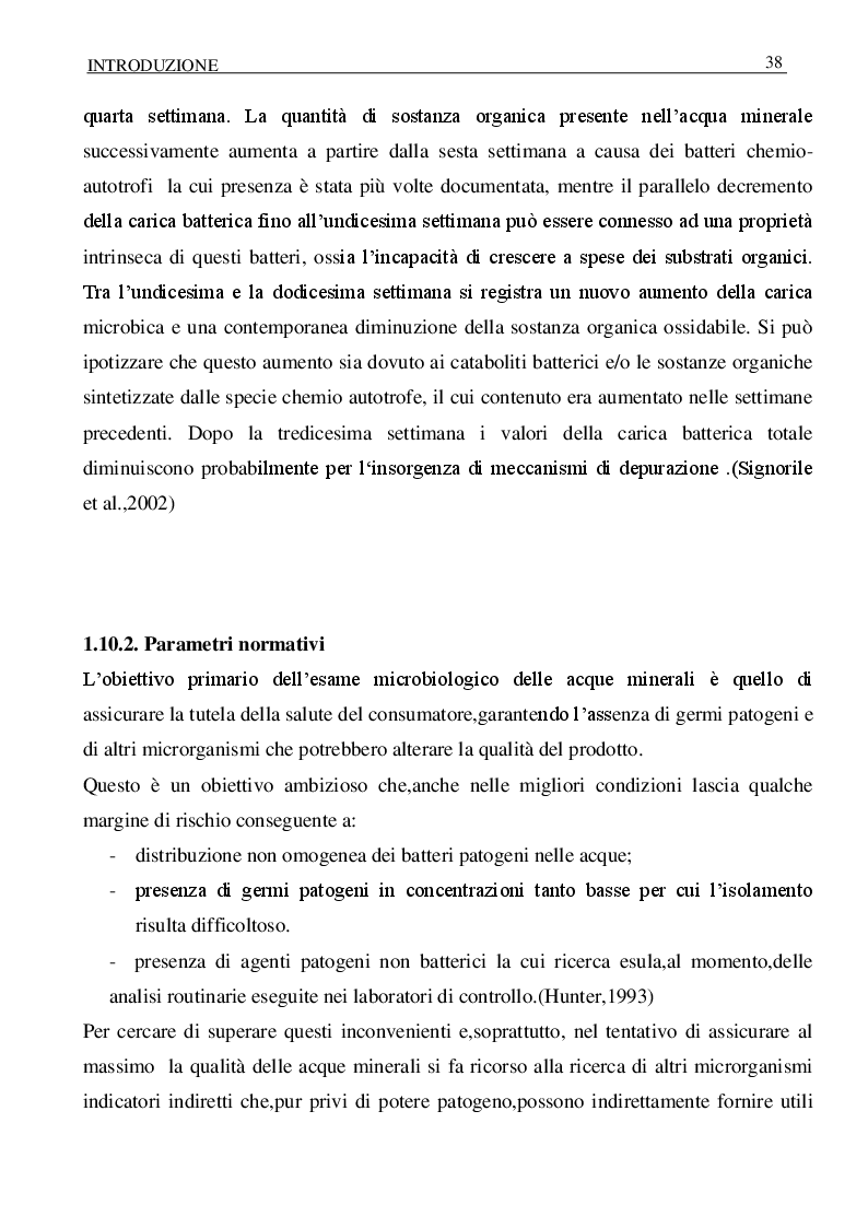 Estratto dalla tesi: Valutazione della qualità microbiologica delle acque minerali imbottigliate in funzione delle condizioni ambientali di conservazione