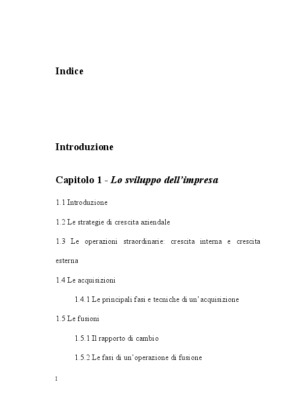 Indice della tesi: Le concentrazioni bancarie, Pagina 1