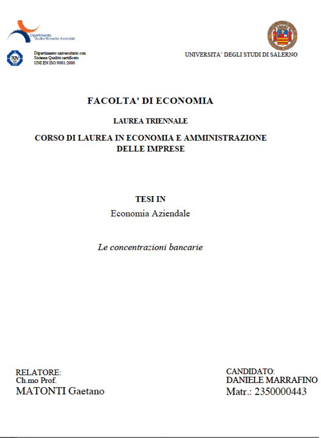 Anteprima della tesi: Le concentrazioni bancarie, Pagina 1