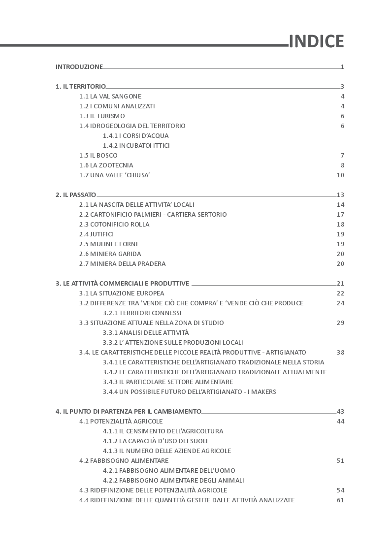 Indice della tesi: Alta Val Sangone. Nuove opportunità generate dal territorio., Pagina 1