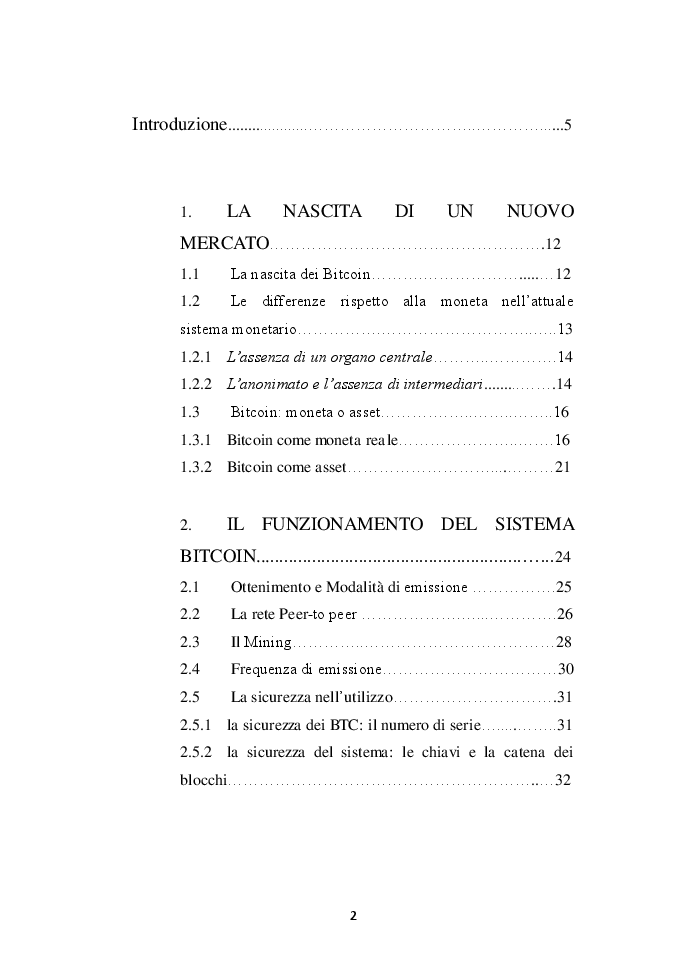 Indice della tesi: L'avvento e l'analisi dei Bitcoin: la moneta 2.0, Pagina 1