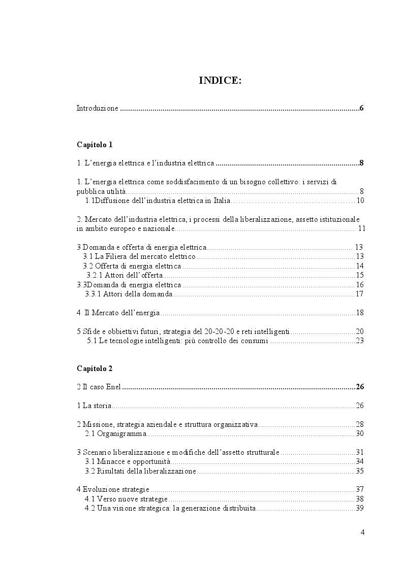 Indice della tesi: Strategie d'impresa: ''Dal monopolio al libero mercato: il caso Enel'', Pagina 1