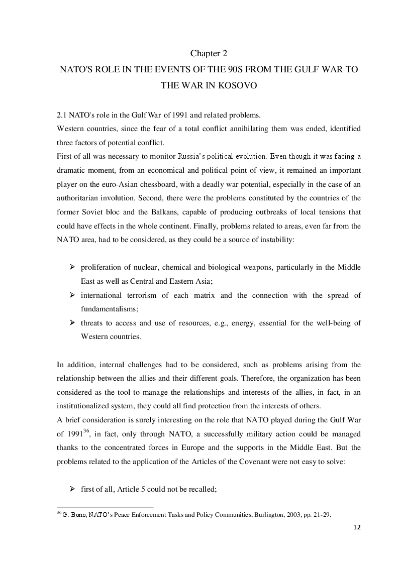 Estratto dalla tesi: NATO from the 90s to Today and the Italian Missions Under Article 11 of the Italian Constitution