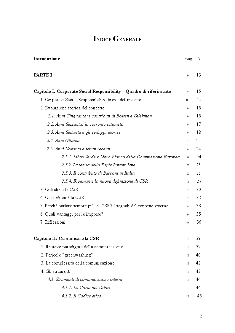 Indice della tesi: CSR e giovani: comunicare la sostenibilità - Il caso Edison Change the Music, Pagina 1