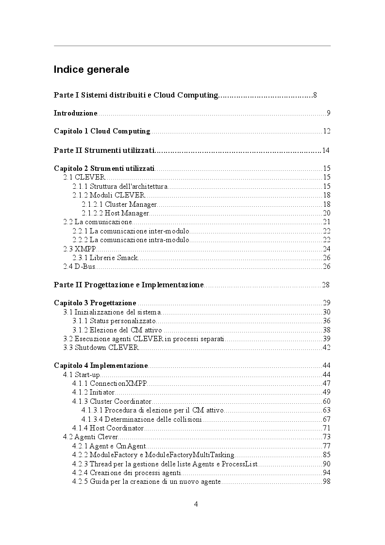 Indice della tesi: Gestione robusta dei processi in ambiente cloud: applicazioni in CLEVER, Pagina 1
