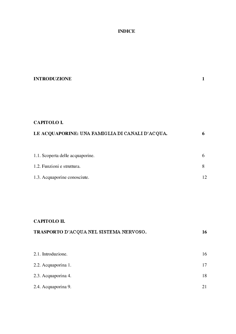 Indice della tesi: Idratazione e Funzioni Cognitive, Pagina 1