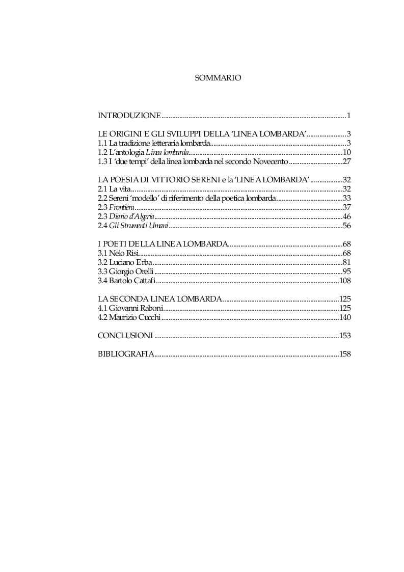 Indice della tesi: «La poesia va dove vuole». I poeti della ''linea lombarda'', Pagina 1