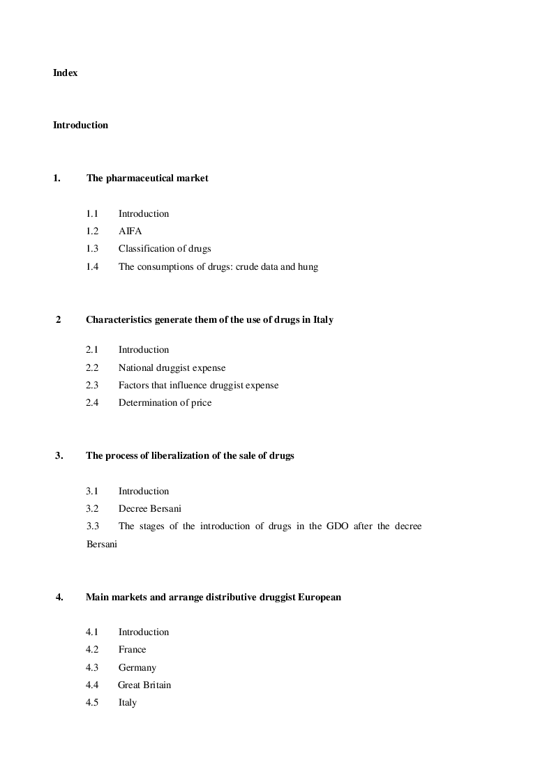 Indice della tesi: The liberalization of the bench medicines, Pagina 1