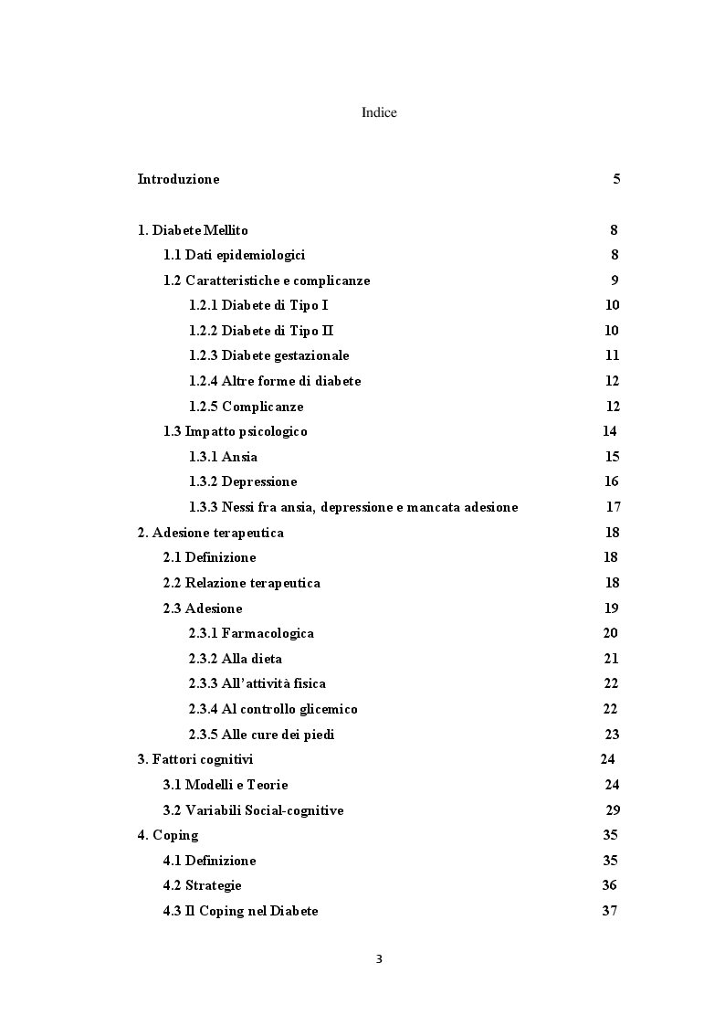 Indice della tesi: La compliance alla terapia in pazienti con Diabete di Tipo II, Pagina 1