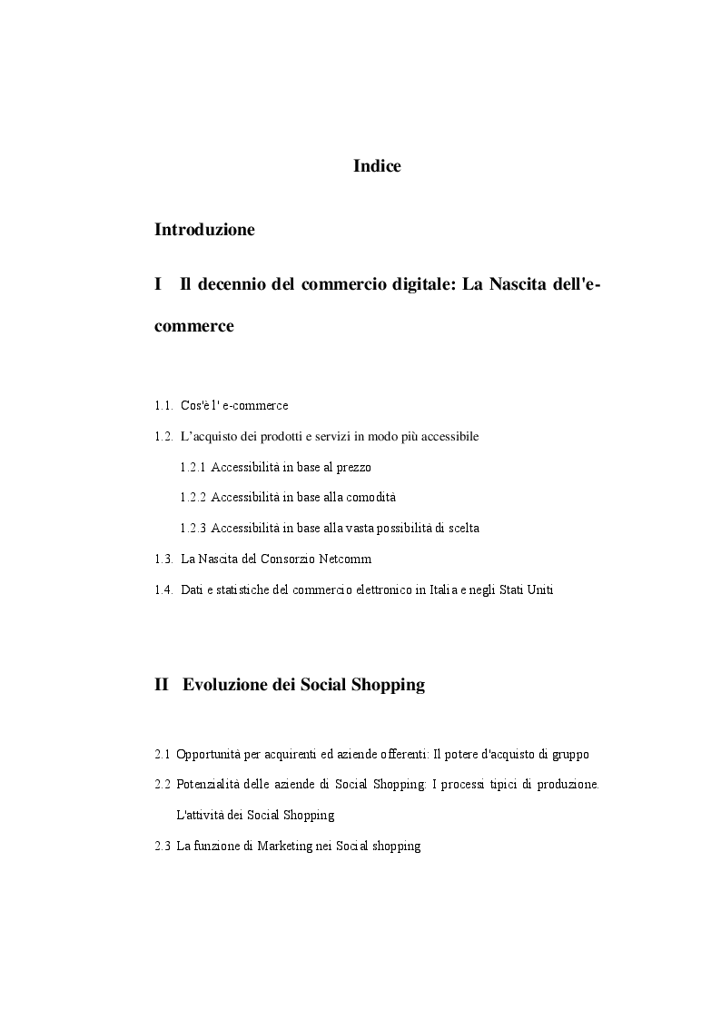 Indice della tesi: L'Evoluzione del Social Shopping. Il caso ''Groupalia'', Pagina 1