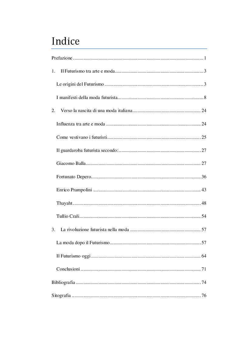 Indice della tesi: La moda nel movimento futurista, Pagina 1