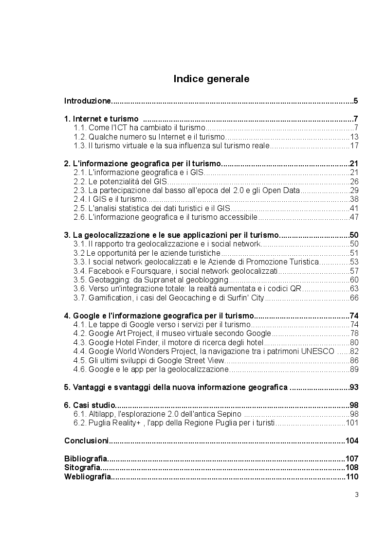 Indice della tesi: La nuova informazione geografica per il turismo: dal Gis ai social network, Pagina 1