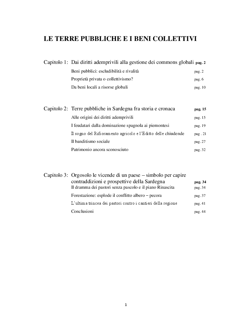 Indice della tesi: Le terre pubbliche e i beni collettivi, Pagina 1