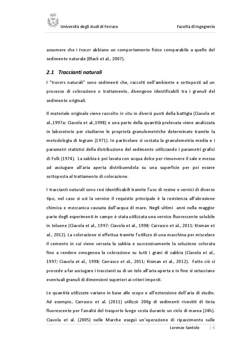 Estratto dalla tesi: La tecnica dei traccianti per l'individuazione del trasporto sedimentario nell'ingegneria idraulica costiera