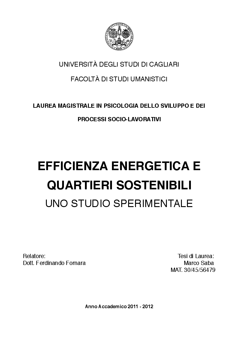 Anteprima della tesi: Efficienza energetica e quartieri sostenibili. Uno studio sperimentale., Pagina 1