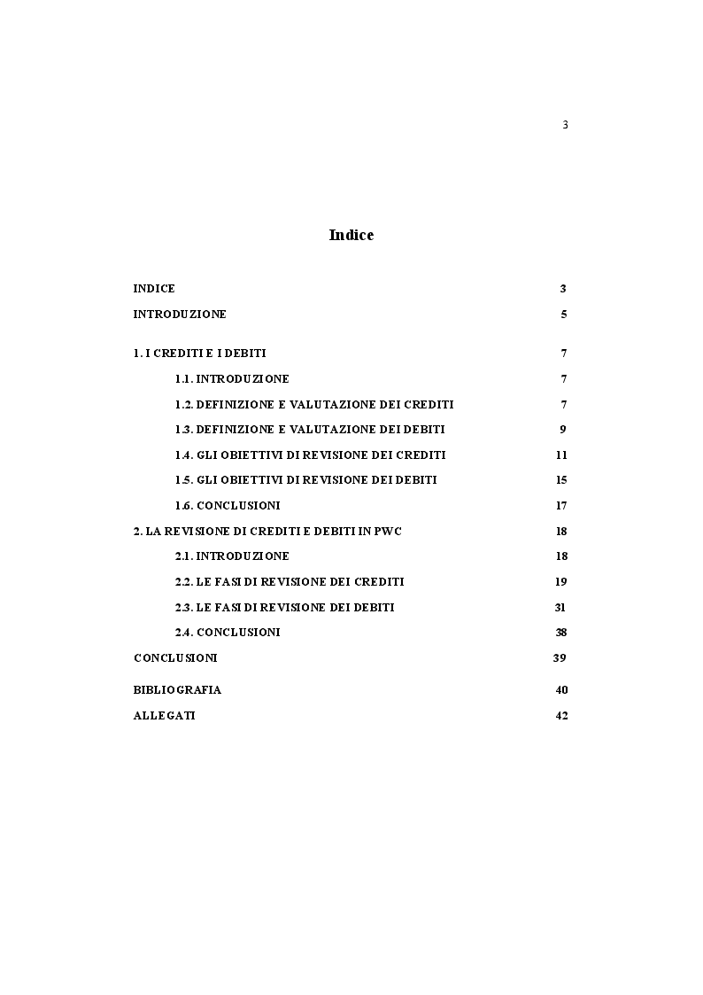 Indice della tesi: La Revisione dell'Area Crediti e Debiti, Pagina 1