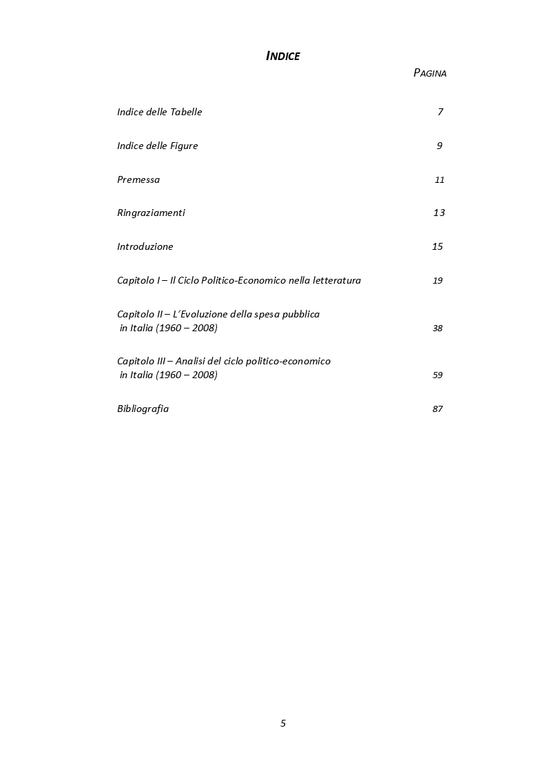 Indice della tesi: Il ciclo politico-economico in Italia (1960-2008), Pagina 1