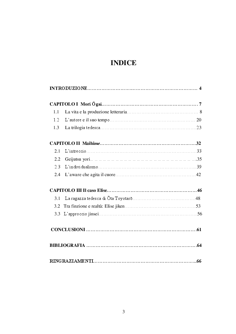 Indice della tesi: MAIHIME di MORI ŌGAI: memorie di un amore impossibile, Pagina 1