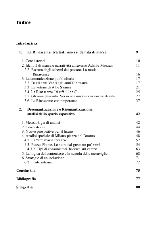 Indice della tesi: La scatola delle meraviglie. Analisi semiotica de La Rinascente., Pagina 1