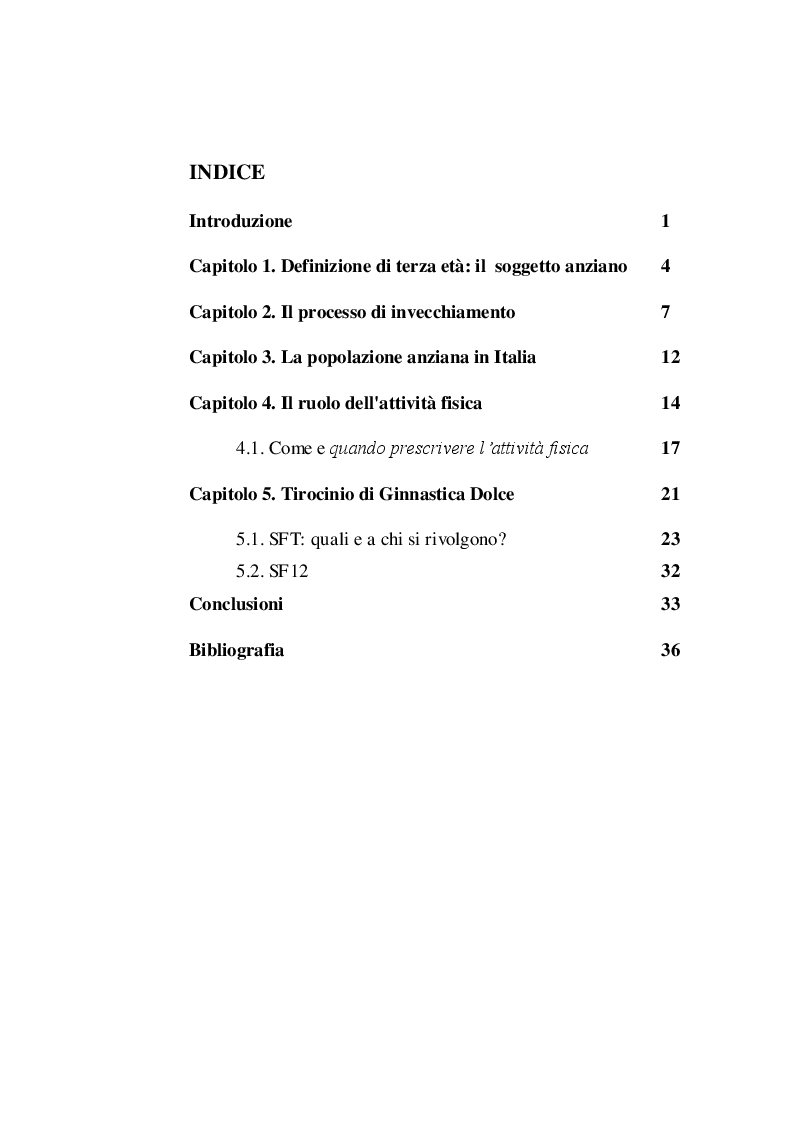 Indice della tesi: Promozione della salute per la terza età, Pagina 1