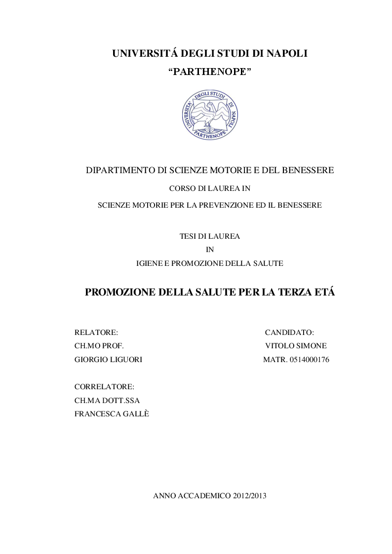 Universita Degli Studi Di Napoli Parth E No Pe Dipartimento Di Scienze Motorie E Del Benessere Corso Di Laurea In Scienze Motorie Per La Prevenzione Ed Il Benessere Tesi Di