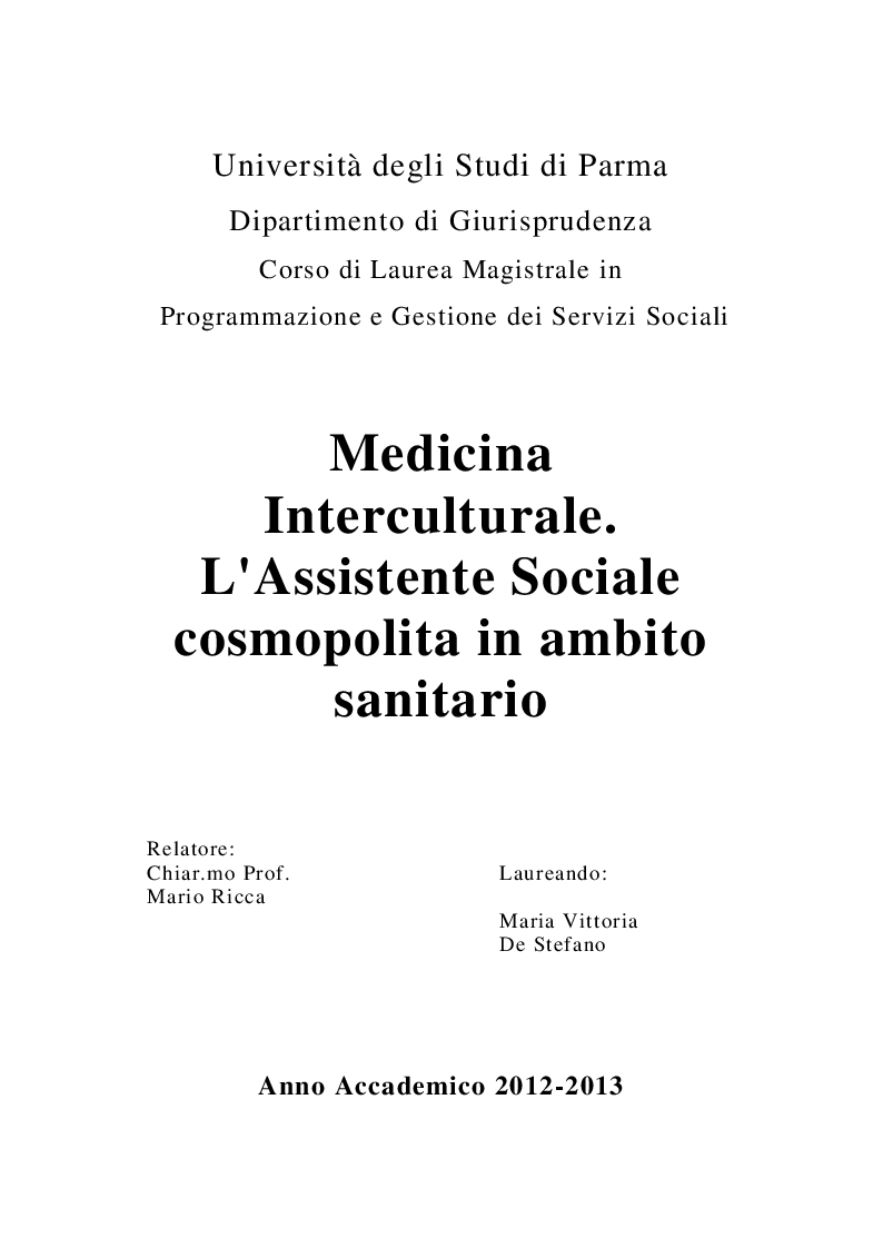 Anteprima della tesi: Medicina Interculturale. L'Assistente Sociale cosmopolita in ambito sanitario, Pagina 1
