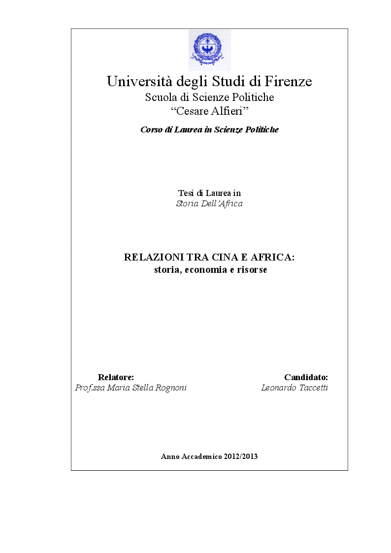 Anteprima della tesi: Relazioni tra Cina e Africa: storia, economia e risorse, Pagina 1
