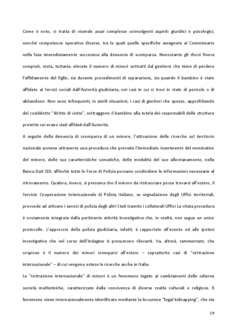 Estratto dalla tesi: Dinamiche tecniche e psicologiche sulla scomparsa dei minori