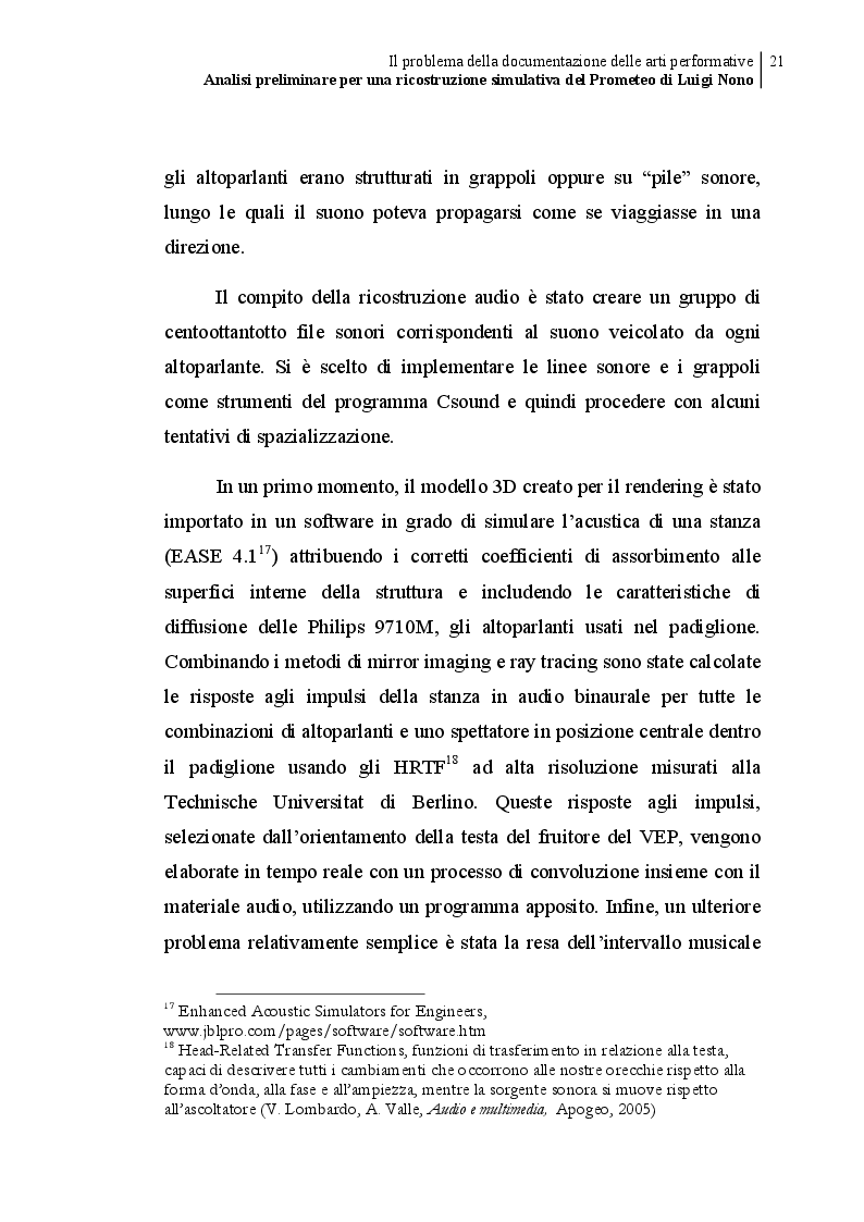 Estratto dalla tesi: Analisi preliminare per una ricostruzione simulativa del Prometeo di Luigi Nono